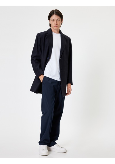 Koton Slim Fit Kaşe Kaban Cep Detaylı Lacivert 5wam00021hw Lacivert