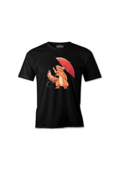 Cute Squirrel Holding An Umbrella Siyah Erkek Tshirt 001
