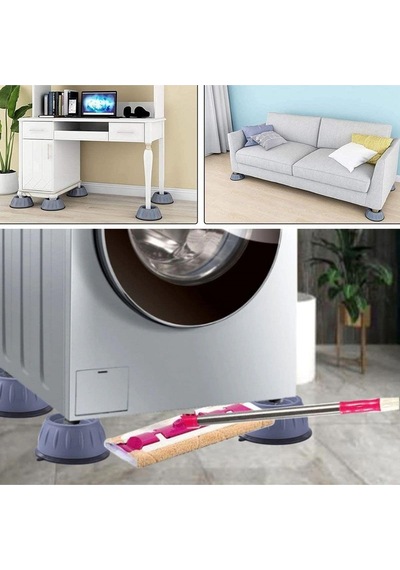Mainshop Gürültü Engelleyici Ve Kaymaz Vakumlu Titreşim Önleyici Kauçuk Ayak Çamaşır Makinesi 4 Adet M-541 Gri