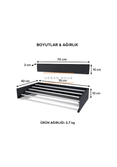 Kurutmalık Çamaşır Askısı - Duvara Monte Çamaşırlık - Patentli Tasarım Antrasit-70cm Antrasit