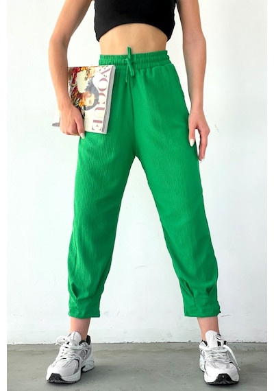 Trend Alisse Kadın Bel Lastikli Paçası Pensli Mevsimlik Jogger Pantolonbenetton Yeşil
