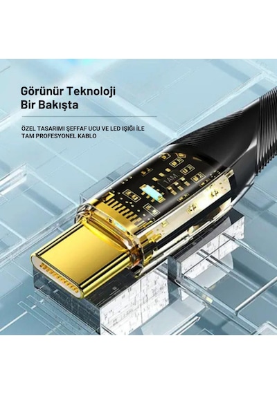 Essager 2 Metre Pd 100w Led Işıklı Süper Hızlı Type C To Type C Şarj Data Kablosu, Akım,ısı, Güçlü Kablo