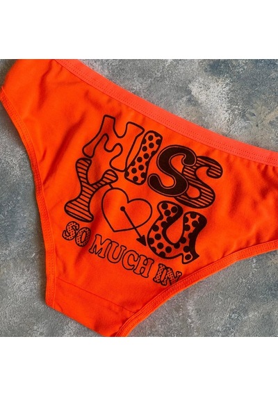 Kadın %95 Pamuklu Günlük Kullanım Seksi Yazılı Slip Neon Turuncu/miss You