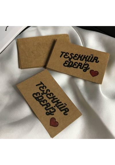 Kraft Teşekkür Kartı 20 Adet Kırmızı Kalp Baskılı Tek Taraflı Yazılabilir 8x5 Cm E-ticaret Hediye Casaling
