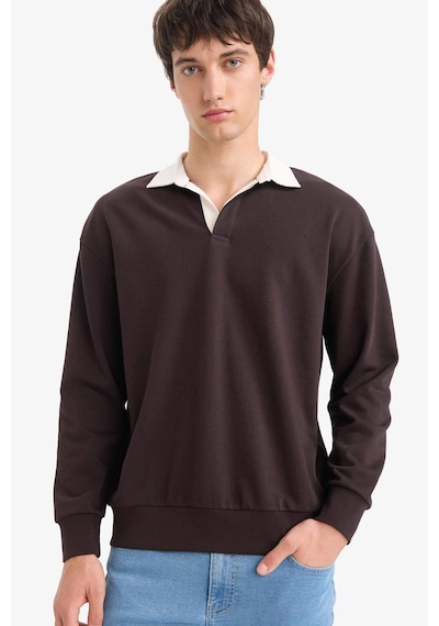 Defacto Boxy Fıt Polo Yaka Sweatshirt E6523AX24WN Kahve