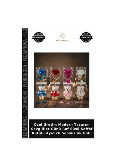 Özel Üretim Modern Tasarım Sevgililer Günü Raf Süsü Şeffaf Kutulu Ayıcıklı Sonsuzluk Gülü