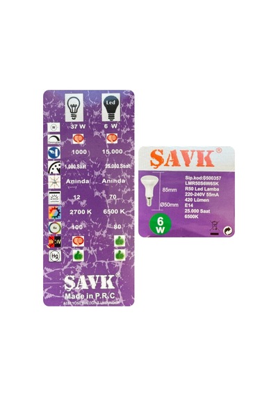 4 Adet Şavk 6w 37w Beyaz Işık 6500k E14 Duylu İnce Duy Led R50 Ampul