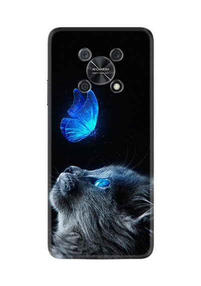 Huawei Nova Y90 Kılıf Resimli Desenli Silikon Platinium Series Butterfly Cat 1891