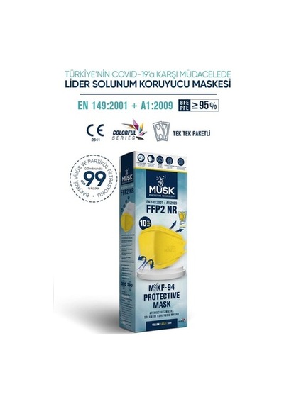 Musk Kf94 Kore Tipi Ffp2 Maske Sarı Renk 10 Adet