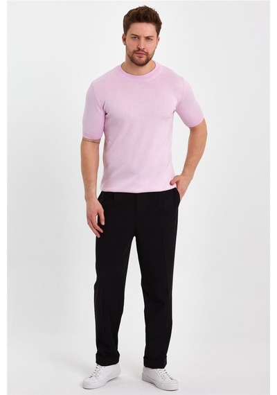 Cool Tarz Pembe Erkek Yarım Balıkçı Düz Triko T-shirt-trz19129r11s Pembe Pembe