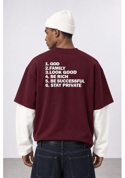 Respire Erkek Double Sleeve Oversize Sweatshirt Bordo