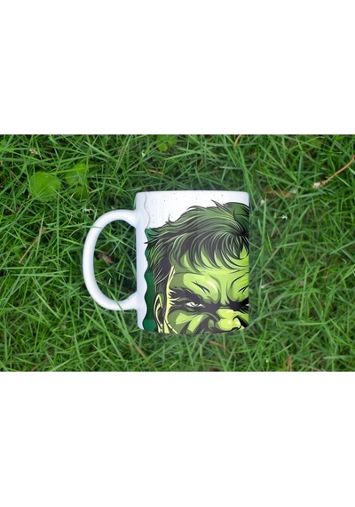 Hulk Yeşil Güçlü Karakter Tasarımlı Kupa Bardak - Marvel Kahraman Temalı Güçlü Tasarım - Hediye Beyaz