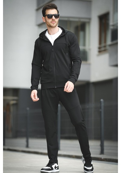 Oksit Gervasio Slim Fit Dalgıç Kumaş Kapüşonlu Fermuarlı Erkek Eşofman Takımı 001