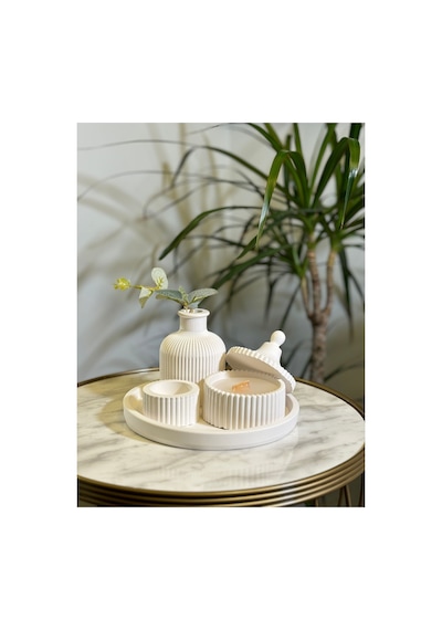 Beyaz Renk Özel Tasarım Kokulu Mum Ve Vazo Aksesuar Seti Tealight Harictir