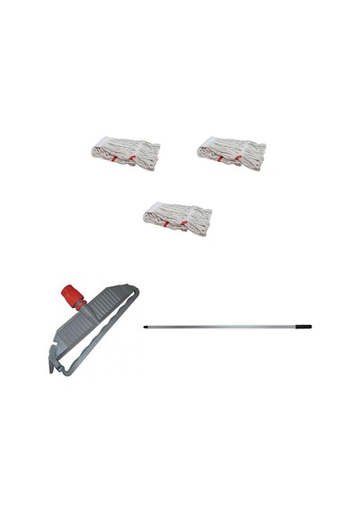 Sska Cod-Ex Geniş Islak Paspas Mop Takımı Seti Geniş Islak Mop Başlığı 3'lü + Metal Sap + Mop Tutucu