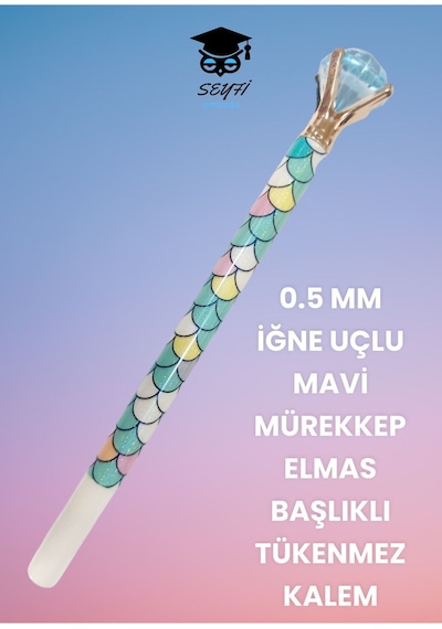 0.5 Mm İğne Uçlu Mavi Mürekkep Elmas Başlıklı Tükenmez Kalem Açık Pembe