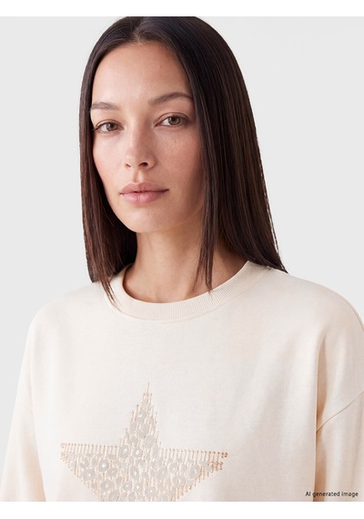 Lcw Everyday Bej Baskılı Oversize Kadın Sweatshirt Tunik