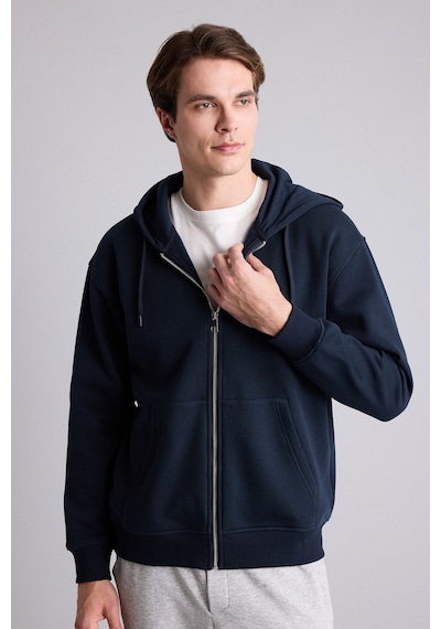 Defacto Relax Fit Kapüşonlu İçi Yumuşak Tüylü Kanguru Cepli Fermuarlı Sweatshirt D7599ax26aunv64 Lacivert-nv64