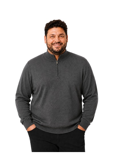 Battalmoda Erkek Büyük Beden Füme Fermuarlı Dik Yaka Pamuklu Kazak 3xl-4xl-5xl-6xl