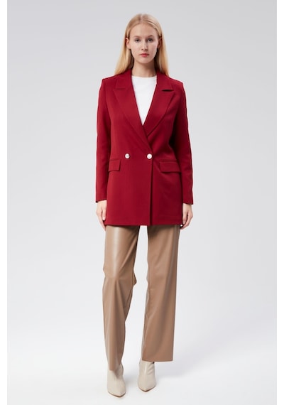 Bordo Oversize Dokuma Blazer Ceket Siyah