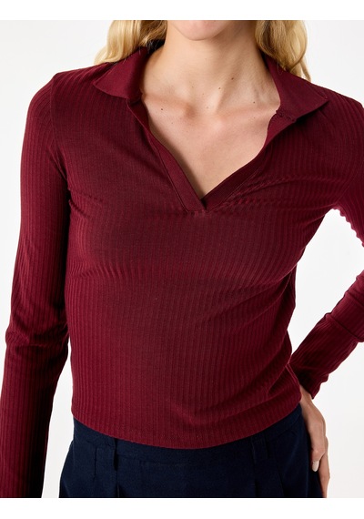 Koton Kaşkorse Uzun Kollu Slim Fit Polo Yaka Tişört Bordo 7wal10329ık
