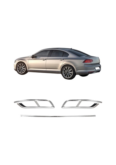 Volkswagen Passat B8.5 Uyumlu 2019 Ve Üzeri Egzoz Çıkış Kromu 3 Parça (ÇİFT ÇIKIŞ) Paslanmaz Çelik