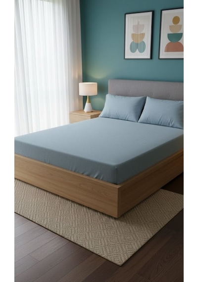 Ranforce Çift Kişilik Lastikli Çarşaf Seti Yastık Kılıflı 180 X 200+30 Mavi