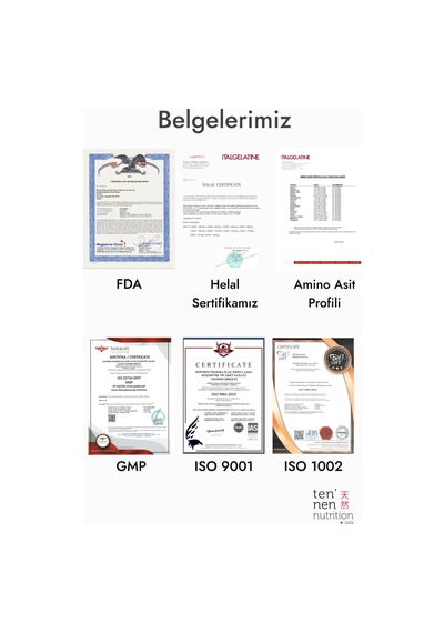 Tip 1, Tip 2 Ve Tip 3 Saf Hidrolize Kolajen, Pure Collagen Peptides, Hyaluronik Asit, Vitamin C, Biotin, Elastin Her Serviste Yüksek Kaliteli 10 Gr Kollajen , 306 Gram 30 Servis