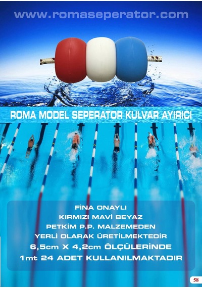 Roma Havuz Kulvar Şamandırası Seperatör Halat Dahil 25m Set Çok Renkli
