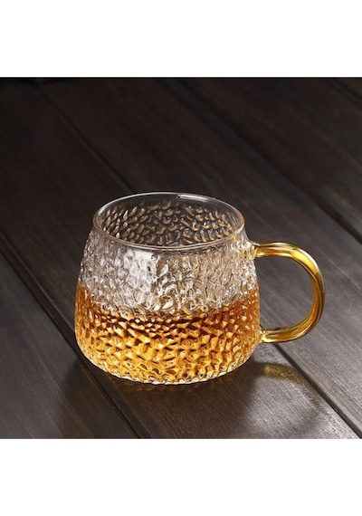 Morponi Borosilikat Cam Lüks Buzlu Cam Kupa Gold Sap Detaylı 350 Ml 6 Adet Şeffaf