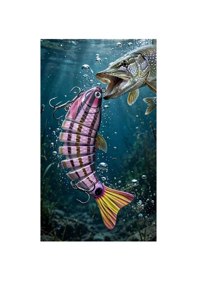 6 Parçalı Eklemli Swimbait At Çek 12 Cm 15 Gr Pembe Mor Yüzüşlü 3d Gözlü Çift Üçlü Iğneli