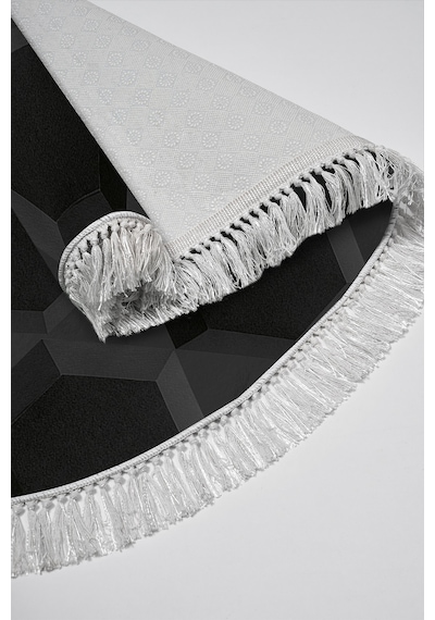 Kaymaz Dijital Mutfak & Salon Halı Trend Saçaklı Oval Geometrik E5016 Siyah