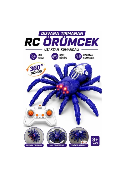Duvarda Ve Tavanda Giden Rc Örümcek 2.4 Ghz Uzaktan Kumandalı Led Işıklı Şarjlı Oyuncak