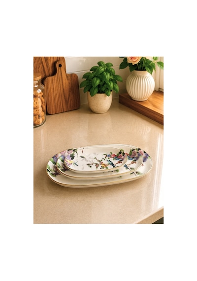 Flora 13 Parça Seramik Pasta Kek Servis Sunum Tabağı Tabak Takımı Seti Çok Renkli