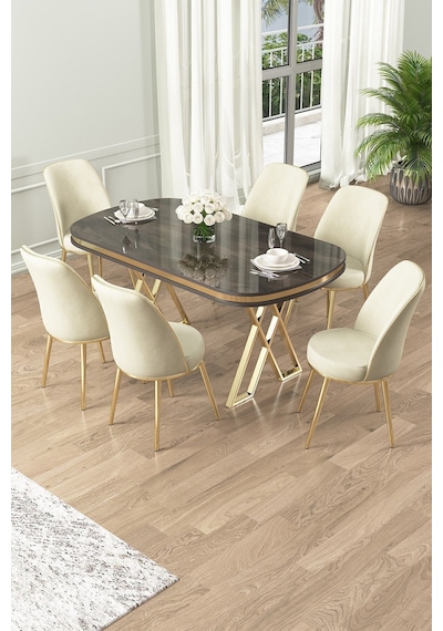 Canisa Lai Serisi 90x168 Lak Panel Antrasit Ironi Gold Ayak Masa Takımı 6 Krem Sandalye Antrasit İroni Masa Krem Sandalye Ayaklar Gold Canisa Lai Serisi 90x168 Lak Panel Antrasit Ironi Gold Ayak Masa Takımı 6 Krem Sandalye Antrasit İroni Masa Krem Sandalye Ayaklar Gold