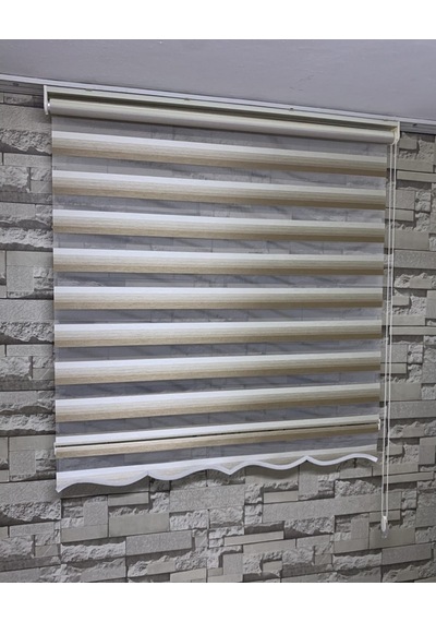 Krem Kahve Geçişli Zebra Perde(Etekli)