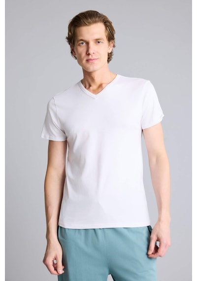 DeFacto Slim Fit Dar Kesim V Yaka Basic Düz Beyaz Fanila Üst L4884AZ24WNWT34