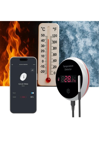 Akıllı Wi-fi Sıcaklık Sensörü, -40 C İle 120 C Arası Ölçüm, 3 Metre Kablo