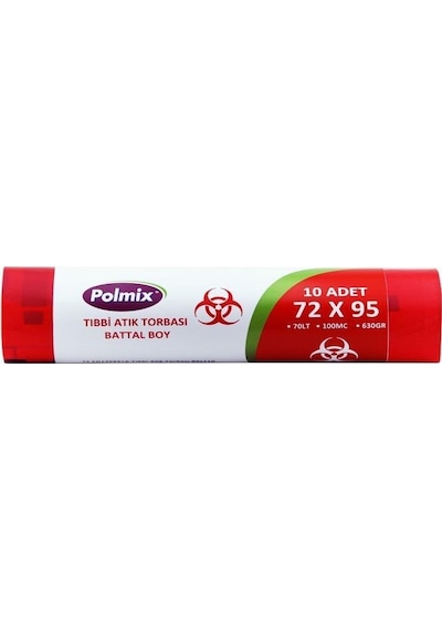 Polmix Battal Boy Atık Hastane Çöp Torbası Kırmızı 72 x 95 CM