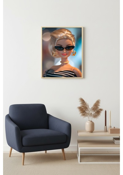 Doğal Ahşap Çerçeveli Retro Pop Art Tablo - Vintage Desenli Huhu2636