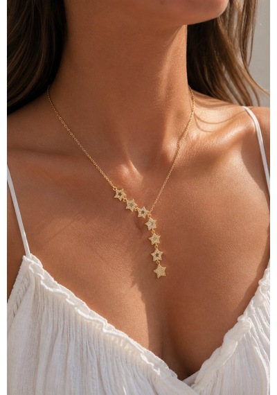 316l Çelik Yıldız Model Gold Renk Zirkon Taşlı Kadın Kolye Çok Renkli 78436073