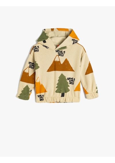 Koton Doğa Temalı Bebek Kapşonlu Sweatshirt Gri Desenli 5wmb10020tk Gri
