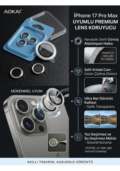 Apple iPhone 17 Pro Max Uyumlu Kamera Koruyucu Lens Gümüş