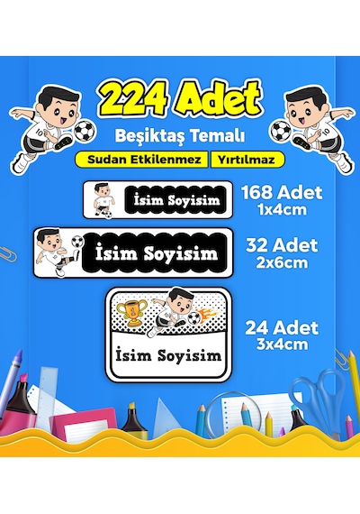 Beşiktaş Futbol Temalı Okul Kreş Kişiye Özel İsim Etiket Seti - Model 283 Çok Renkli