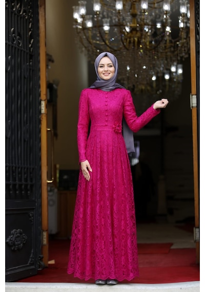 İbrahim Burak Etiler Collection Ahunisa Henna Abiye Fuşya 5646