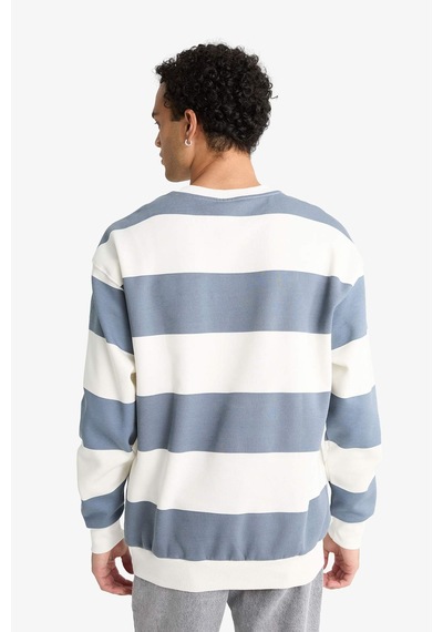 Defacto Boxy Fit Bisiklet Yaka Çizgili Sweatshirt F4641ax25augr171 Gri