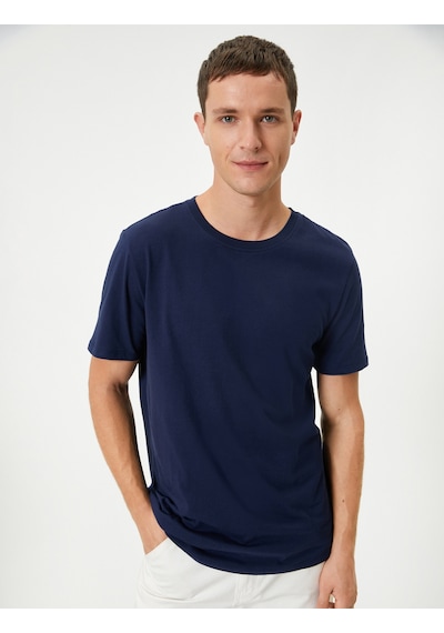 Koton Basic Tişört Slim Fit Bisiklet Yaka Kısa Kollu Lacivert 4sam10842hk Lacivert