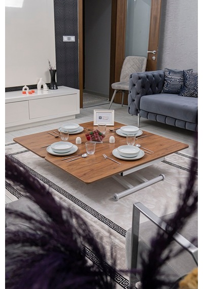 Home Üst Tabla Mdf Ceviz Oval Köşe Alt Beyaz