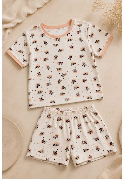 Tenra Kız Çocuk Pamuklu Şortlu Pijama Takımı 3-12 Yaş Beyaz