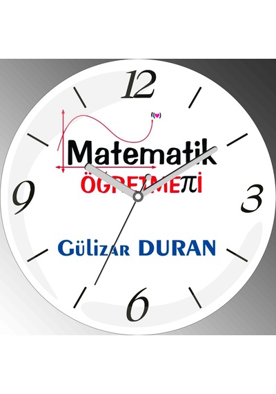 Kişiye Özel Matematik Öğretmeni Şekil Çap 30cm Sessiz Akar Bombeli Gerçek Cam Duvar Saati Çok Renkli